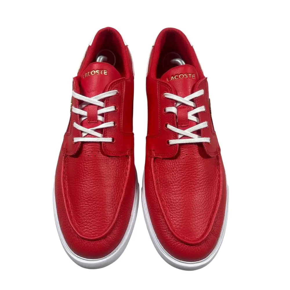 Lacoste Mens Baybliss Deck Boat Shoes Size 13 Red White Tumbled Leather 0921
